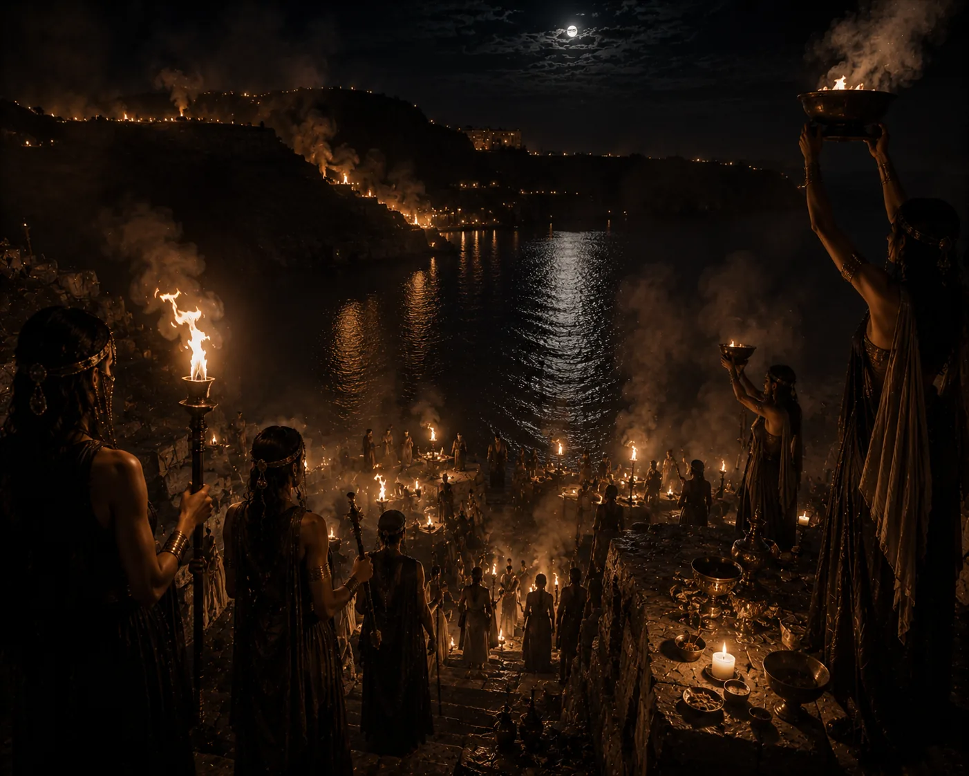 Torch-lit descent into an underworld cove